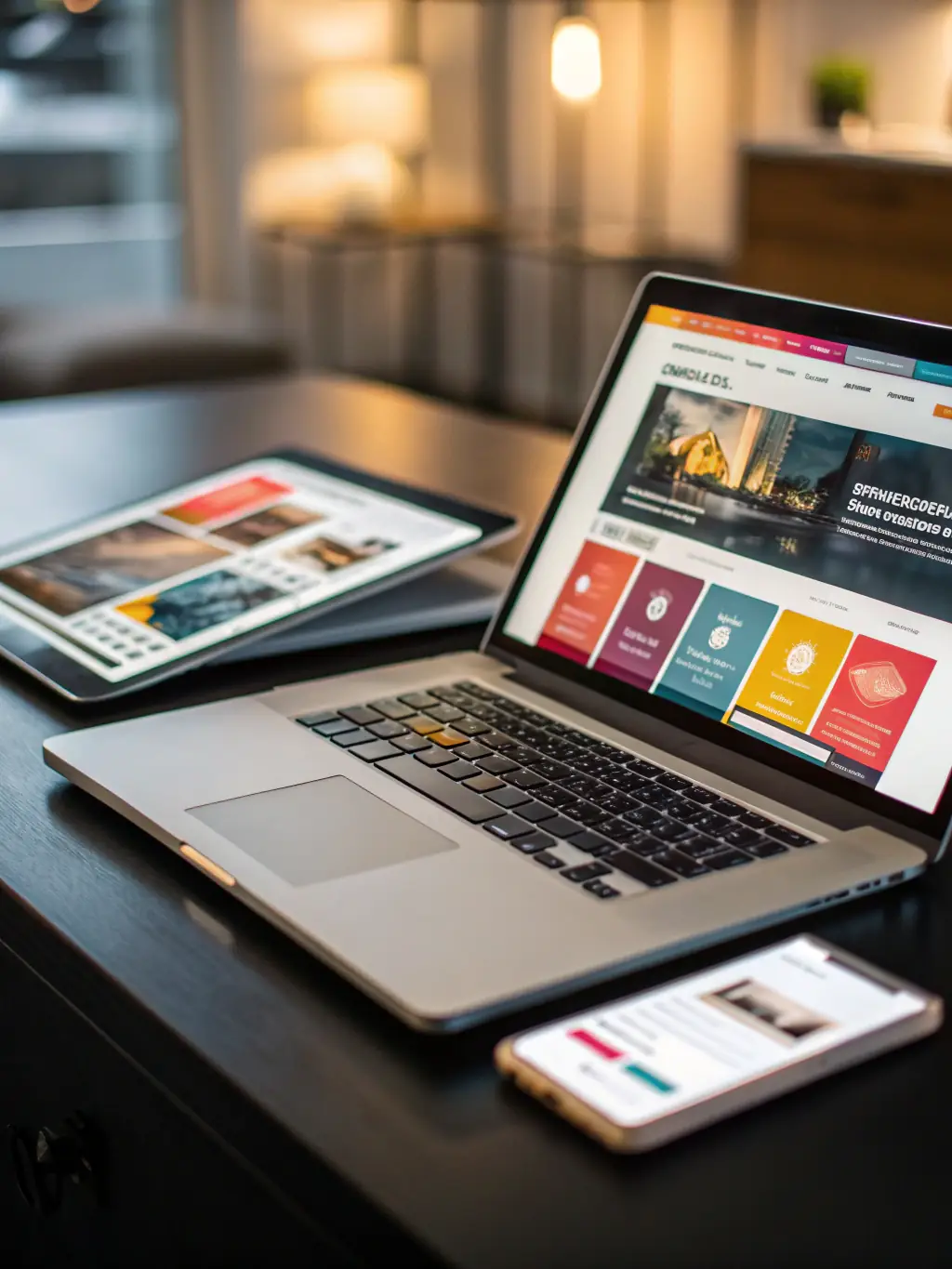 A screenshot of a modern, responsive website displayed on various devices like desktop, tablet, and smartphone, showcasing Luna Media Solutions' Website Design & Development service.