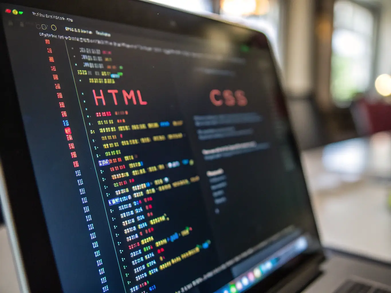 A close-up shot of a website's code being optimized for local SEO, highlighting the technical aspects of on-page optimization, such as meta descriptions, title tags, and schema markup.